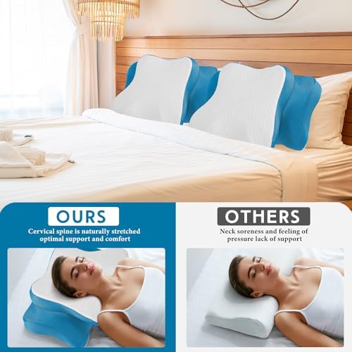 HunnmingRe Pillow Case for Cervical Neck, White, Blue, Queen Size - Image 3