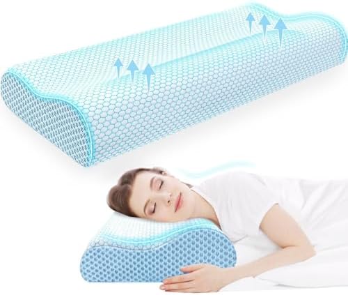 Neck Pillow for Sleeping, Ergonomic Cervical Bed Pillow, Blue King Size by CloudBliss