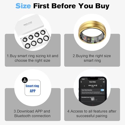 Smart Ring Health Tracker for Men/Women,Fitness Ring Sleep Tracker,Fast Charging for Long-Lasting Use,for Pedometer Exercise,Monitor Sleep, Heart Rate, Stress,Waterproof (Gold, 12) - Image 7