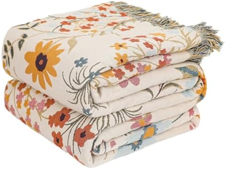 MSGKV Boho Throw Blanket 60"x80" Cotton Floral Twin Blanket for Couch Bed by MSGKVHomeTextiles