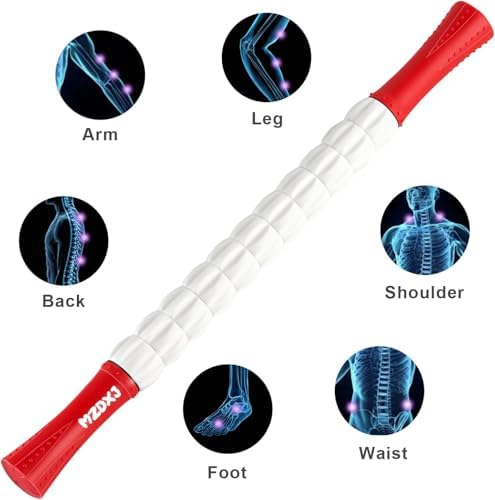 Muscle Roller Massage Roller Stick- Deep Tissue Fascia Blaster for Myofascial Pain Relief, Lymphatic Drainage & Body Sculpting, Handheld Physical Therapy & Recovery Tool ​(Red White inch) - Image 3