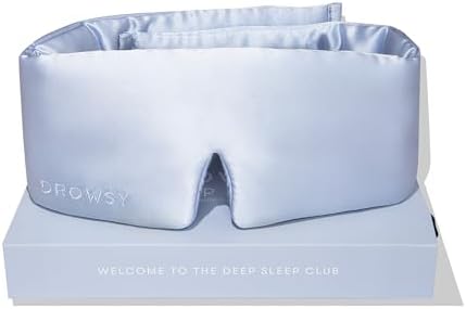 DROWSY Silk Sleep Mask - Face-Hugging, Padded Cocoon for Luxury Sleep in Total Darkness - 100% Pure Mulberry Silk (Blue Belle) by Drowsy