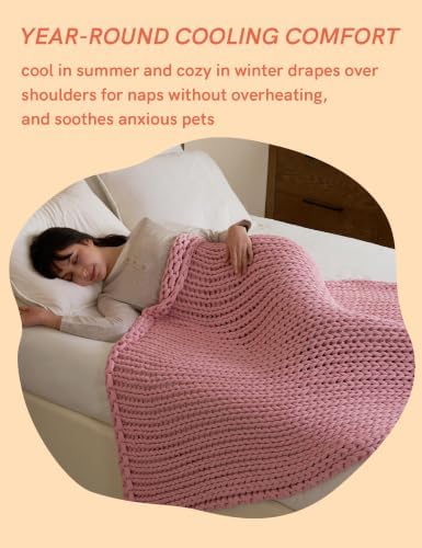 YnM Cooling Weighted Blanket, 100% Cotton Handmade Chunky Knitted Blanket, Weighted Lap, Breathable Heavy Blankets, Machine Washable Throw for Sleep or Home Decor (Light Pink, 48x72 Inch, 12lbs) - Image 5