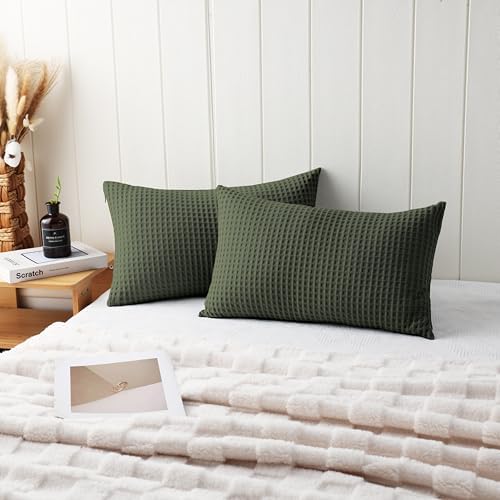 100% Egyptian Cotton 600 TC Waffle Weave Lumbar Pillow Covers 2 Pack - Image 5