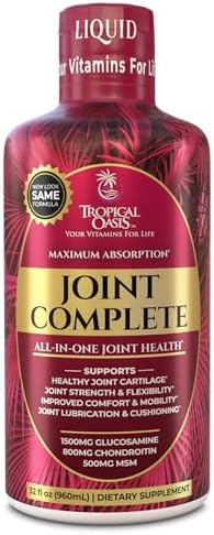 Joint Complete Premium- Liquid Joint Supplement w/Glucosamine, Chondroitin, MSM, Hyaluronic Acid – for Bone, Joint Health - 96% Max Absorption– 32oz, 32 serv by TropicalOasis