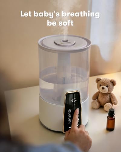 Humidifiers for Bedroom Baby Nursery,1.06Gal(4L) Dishwasher Safe Tank,Easy Clean,Stay Clean Material,Top Fill,Night Light,Aroma Diffuser,Humidity,Timer,Sleep Mode,3 Level Mist,360° Nozzle,Off White, - Image 5