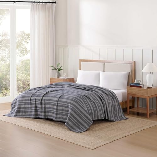 Tommy Hilfiger - Twin Cotton Blanket, Fade Resistant Yarn-Dyed Cotton Bedding, Medium Weight Soft Blanket, Ideal for Layering, Oeko-TEX Certified (Harbor Stripe Navy) - Image 2