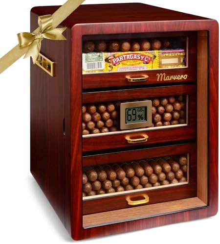 150-Count Ebony Cigar Humidor Cabinet with Digital Hygrometer,Gift by Marvero
