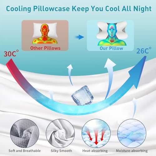 Cervical Pillow for Neck Pain Relief, Ergonomic Neck Pillow for Sleeping, Contour Pillow for Neck Support, Memory Foam Pillows for Side Back Stomach Sleepers(White&Grey) - Image 2