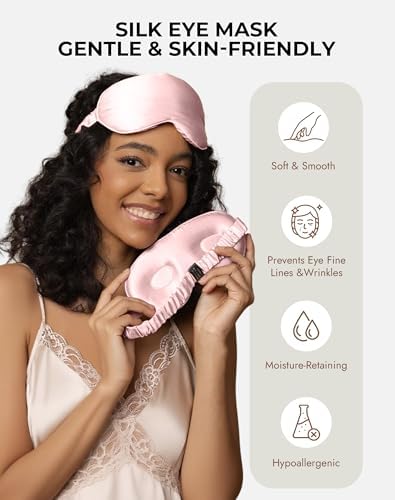 SilkSilky 100% 22 Momme Mulberry Silk Sleep Mask, Pink - Image 3