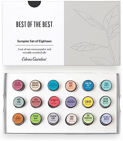 Edens Garden Essential Oils Best of the Best Sampler 18 Set – 100% Pure Therapeutic Grade: Fighting Five, Good Night, Joy, Lavender, Lemon, Peppermint Oil & More - for Aromatherapy, .92 ml/ 18 Pack by EdensGarden
