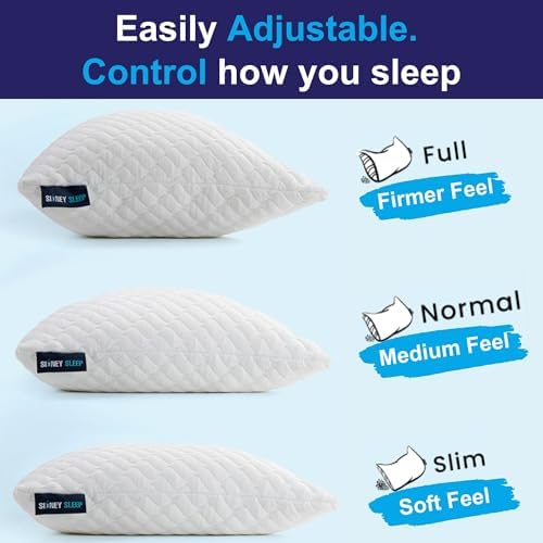 Sidney Sleep Adjustable Curved Pillows for Neck and Shoulder Support with Extra Shredded Fill - Cervical Contour Pillow for Side and Back Sleepers - Queen Size 19" x 29" - CertiPUR-US Certified (Blue) - Image 2