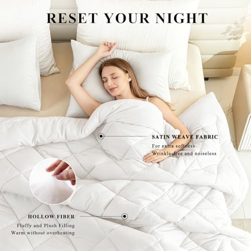 Alaskan King Comforter, Extra Large King Size Comforter Oversized, All Season Soft Lightweight Quilt Down Alternative Duvet Insert with 8 Corner Tabs(132x120, White) - Image 2