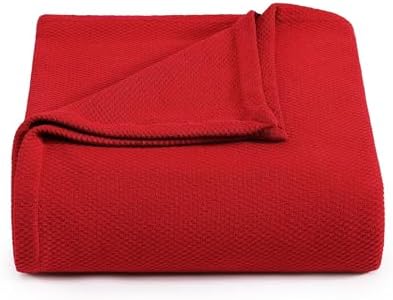 Tommy Hilfiger - Queen Cotton Blanket, Textured Pique Weave Bedding, Medium Weight Soft Blanket, Anti-Pilling & Fade Resistant, Ideal for Layering, Oeko-TEX Certified (Red) by Unknown