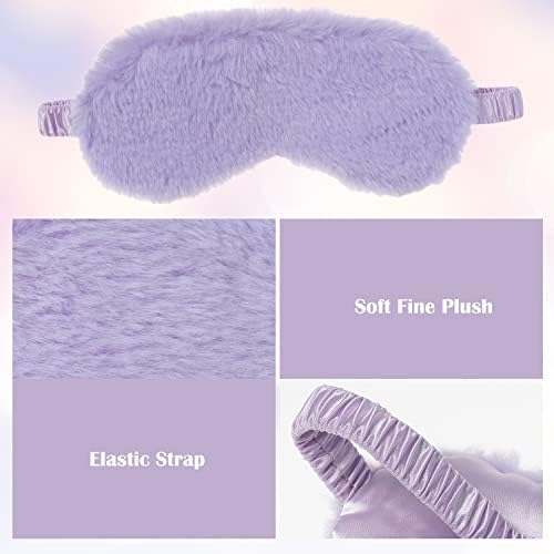 RAYNAG 4 Pack Plush Sleep Mask Soft Comfortable Blindfold Eye Cover for Sleepover Gift Birthday Party Favors, Silky Fabric on the Back, Cozy, Fluffy and Furry #3, Purple - Image 5