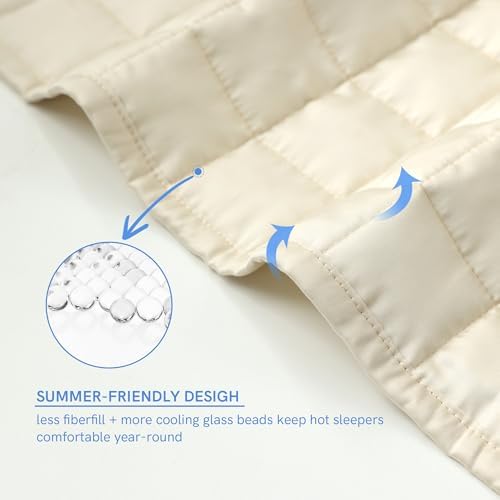 YnM Cooling Weighted Blanket for Adults, 17lbs Heavy Bed Throw for One Person of 160lbs, Perfect for Hot Sleepers or Warm Climates with Rayon/Glass Beads(60x80 Inches, Queen Bed, Champagne Beige) - Image 5