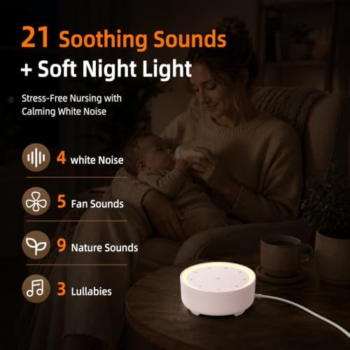 Kipcush White Noise Machine for Sleeping, Baby & Adults, High-Fidelity Non-Looping Sounds, Sleep Sound Machine with Dimmable Night Light, USB Powered, Memory Function, Home, Nursery & Travel - Image 3