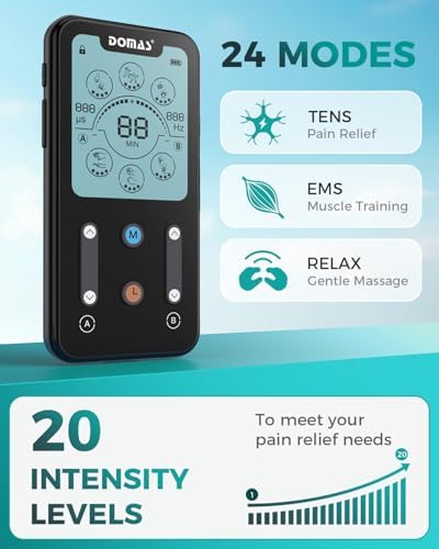 DOMAS TENS Unit Muscle Stimulator: 24 Modes Dual Channel EMS Machine with 24pcs Electrode Pads for Shoulder, Neck, Back Pain Relief, Suitable for Seniors, Office Workers, Fitness Enthusiasts and More - Image 4