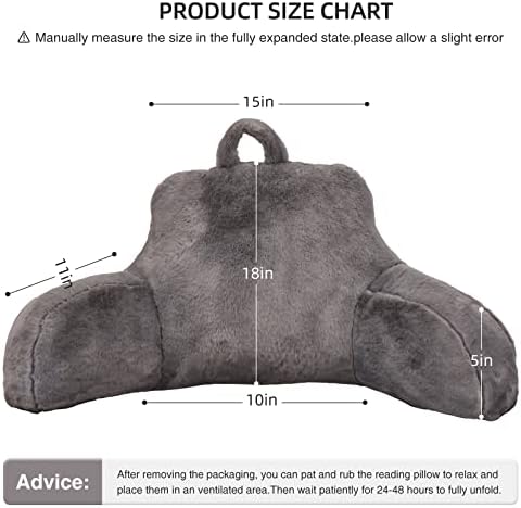 Aimuan Reading Pillow Bed Rest Pillow with Arms Rabbit Fur Cushion for Adults Teens Incline Rest Sitting up & Sleeping Snoring Pillow with Pregnancy Lumbar Back Support (Standard, Grey) - Image 3