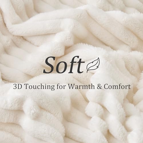 BEDELITE Ribbed King Size Blanket for Bed, Cream, 108"x90" - Image 4