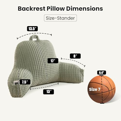 Reading Pillow with Arms for Sitting in Bed,Backrest,Green Flannel,M - Image 3