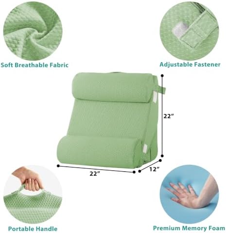Bedluxe Adjustable 4pcs Bed Wedge Pillow Set, Memory Foam Wedges Pillow Post Surgery for Back, Neck, Leg Pain Relief, Pillows Wedge for Sleeping, Sitting up in Bed, Acid Reflux and GERD, Green - Image 3