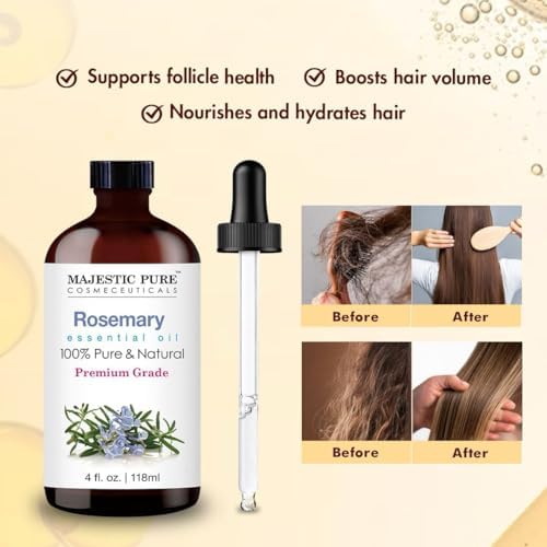 Majestic Pure Essential Oil with Glass Dropper - 100% Pure and Natural - Essential Oils for Diffuser, Aromatherapy, Soap and Candle Making, Rosemary Essential Oil, Rosemary Oil, 4 Fl Oz - Image 2