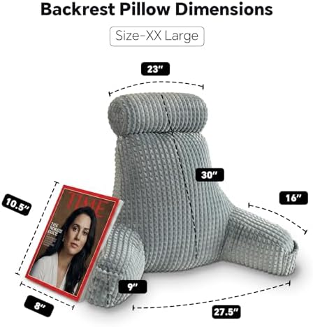 Reading Pillow for Bed with Adjustable Neck Support,XXL Gray Flannel - Image 5