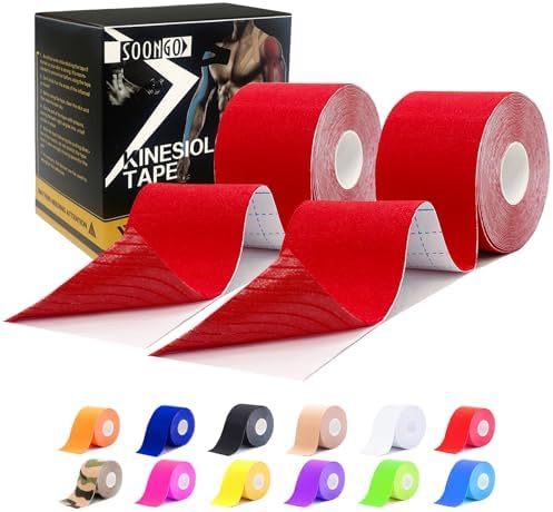 SOON GO Kinesiology Tape Pro 2 Rolls, 2 Inch High Elasticity Sports Tape Therapeutic Pain Relief–Physio Tape for Muscle Recovery & Joint Support, Waterproof & Hypoallergenic & Breathable–Red by SOON+GO