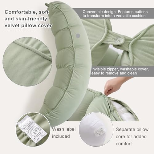 Peallow(Pat. Pend) – Long Round Body Pillow for Adults, Bolster Pillow for Sleeping, Soft and Supportive Pillow for Sleeping & Lumbar Support (Celadon Green, 29.5") - Image 4
