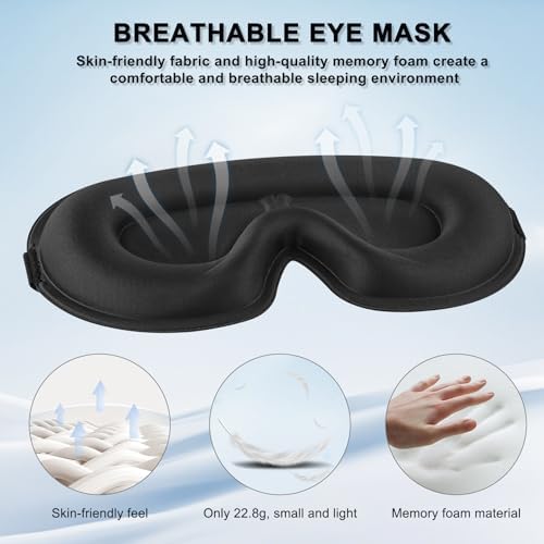 Sleep Eye Mask for Side Sleeper Women Men, 3D Sleeping Mask No Eye Pressure 100% Blackout Night Blindfold Soft Eye Shade Cover for Travel, Nap (Black) - Image 3
