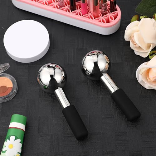 Baderke 2 Pcs Ice Globes for Face Stainless Steel Cooling Globes Unbreakable Cooling Roller Women Ice Balls Cryo Sticks Facials Skin Care for Dark Circles, Puffiness(Silver (Black Handle)) - Image 6
