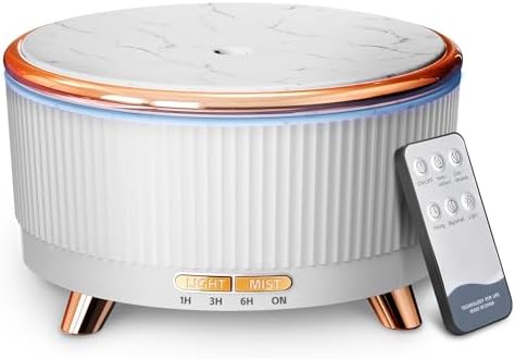 500ML Large Capacity Essential Oil Diffuser, Ultrasonic Aromatherapy Diffuser with 7 Color LED Lights with Remote Control, Cool Mist Humidifier, Timed Mist, Auto Shut-Off (White) by YOUENKITY