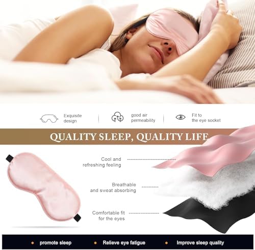 Eye Mask for Sleeping,3 Pack Silk Sleep Masks for Women Men-Blindfold for Travel on Airplane,100% Pure Silk Eye Mask for Sleep with Adjustable Strip(Black-Pink-Green) 8.86 * 4.92 * 1 inches - Image 4