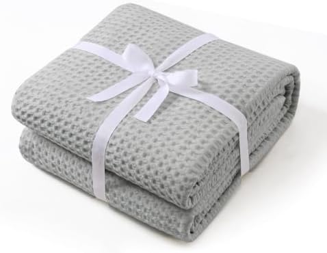 100% Egyptian Cotton Waffle Weave Throw Blanket for Bed Couch Sofa Home Decor, Soft Lightweight Bed & Couch Blanket for All Seasons (Light Grey - Twin Size - 66 * 90") by ZaizaiHome