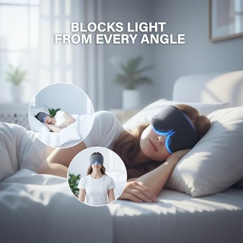 Cotton Sleep Mask for Side Sleepers with Contoured Nose Design, Blackout Eye Mask for Sleeping, Soft Breathable Light Blocking for Men Women, Full Coverage Eye Mask with Ear Covers for Travel - Image 2