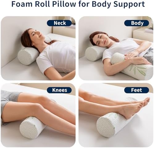 Neck Roll Pillow for Neck Pain Relief - High Resilience Foam Round Bolster Pillow for Cervical Support with Removable Washable Cover for Sleeping, Travel Legs Back Yoga (17X6 inch) - Image 3