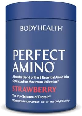 BodyHealth PerfectAmino Powder - BCAA and EAA Powder for Pre and Post Workout - Amino Acid Energy Drink for Men and Women to Support Lean Muscle and Recovery - Strawberry - 60 Servings by BodyHealth