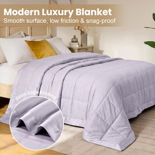 downluxe Queen Size Blanket with Satin Trim, Lightweight Down Alternative Blankets Queen Size for All Season, Machine Washable (Lilac, 90x90 Inch) - Image 3