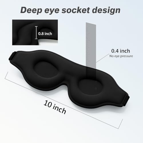 3D Comfortable Sleep Mask, Black, Ultra Soft Light Blocking Eye Cover for Men and Women, Eyelash Friendly Design - Image 3