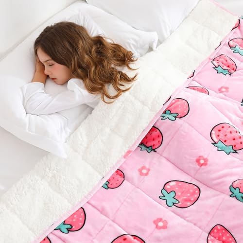 Aemicion Weighted Blanket 10 pounds Twin Size 48"x 72",Soft Sherpa Fleece Heavy Blanket for Sleeping Perfect for 80-110lbs, Cute Strawberry Pink Weighted Blanket for Bed or Couch by Aemicion