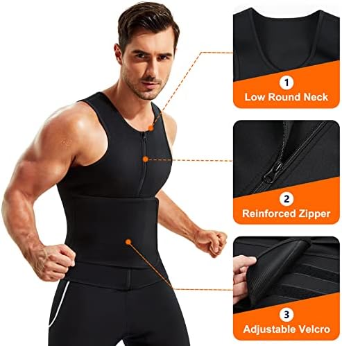 Wonderience Neoprene Sauna Suit for Men Waist Trainer Vest Zipper Body Shaper with Adjustable Tank Top - Image 4