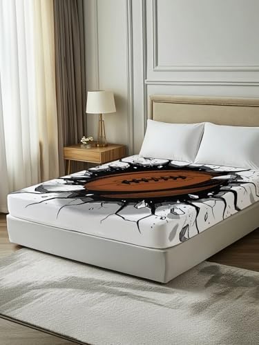 Queen Flat Sheet 3D Brown Rugby Flat Sheets Only Soft Breathable Microfiber Bedding Top Sheets Luxury Hotel Quality Football Break Through Wall Queen Bed Sheet for All Season Bedroom Dorm Home Decor - Image 7