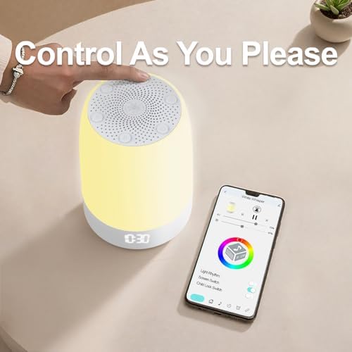 White Noise Machine Alarm Clock for Baby Adults Kids with 32 Soothing Sounds 8 Colors Rainbow Breathing Light，Toddler Sleep Trainer with Timer, App Remote Control，Bluetooth Playback for Bedroom - Image 3