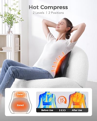 Boriwat Back Massager with Heat, 3D Kneading Massage Pillow for Back, Neck, Shoulder, Leg Pain Relief Deep Tissue, Gifts for Women Men Mom Dad - Image 6
