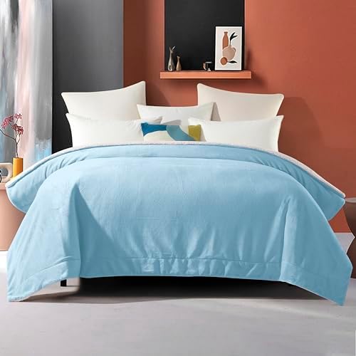 Elegant Comfort Ultra Soft Reversible Flannel Sherpa Blanket - Cozy Silky Fleece Throw for Couch, Bed - Plush Fuzzy Warm Winter Blanket for Gift, Queen, Aqua - Image 4