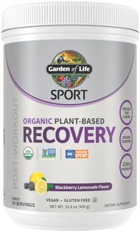 Garden of Life Sport Organic Plant-Based Recovery Powder – Muscle Recovery Supplement for Women & Men with Vitamins and Magnesium, Non-GMO, Gluten-Free, BlackBerry Lemonade Flavor, 30 Servings by GardenofLife