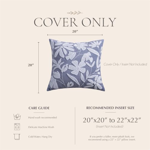 BlissBlush Decorative Throw Pillow Cover 20x20, Coastal Dusty Blue Velvet Accent Cushion Cover for Couch Sofa Living Room, Floral Tufted Square Pillowcase (Cover Only) - Image 6