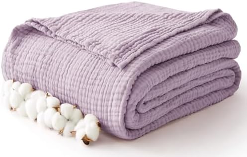 100% Cotton Muslin Blanket Twin XL 66" x 90", Breathable and Cooling Bed Blankets, Soft Boho Coverlet Bedspread, Gauze Bedding for Adults All Season, Purple, Lavender by Kozyhvn