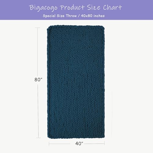 Bigacogo Chunky Knit Throw Blanket for Couch, 40x80 inches, Deep Sea Blue - Image 2
